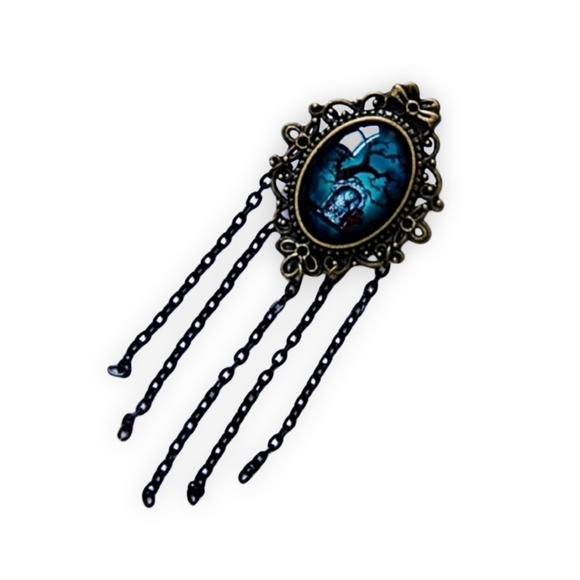 Moon Goddess Boutique Jewelry - VINTAGE VICTORIAN GOTHIC BROOCH | Blue Creepy Tree Antique Gold Brooch / Pin